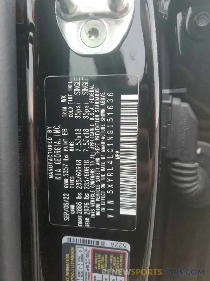 13 Photograph of a damaged car 5XYRL4LC1NG151636 KIA SORENTO 2022