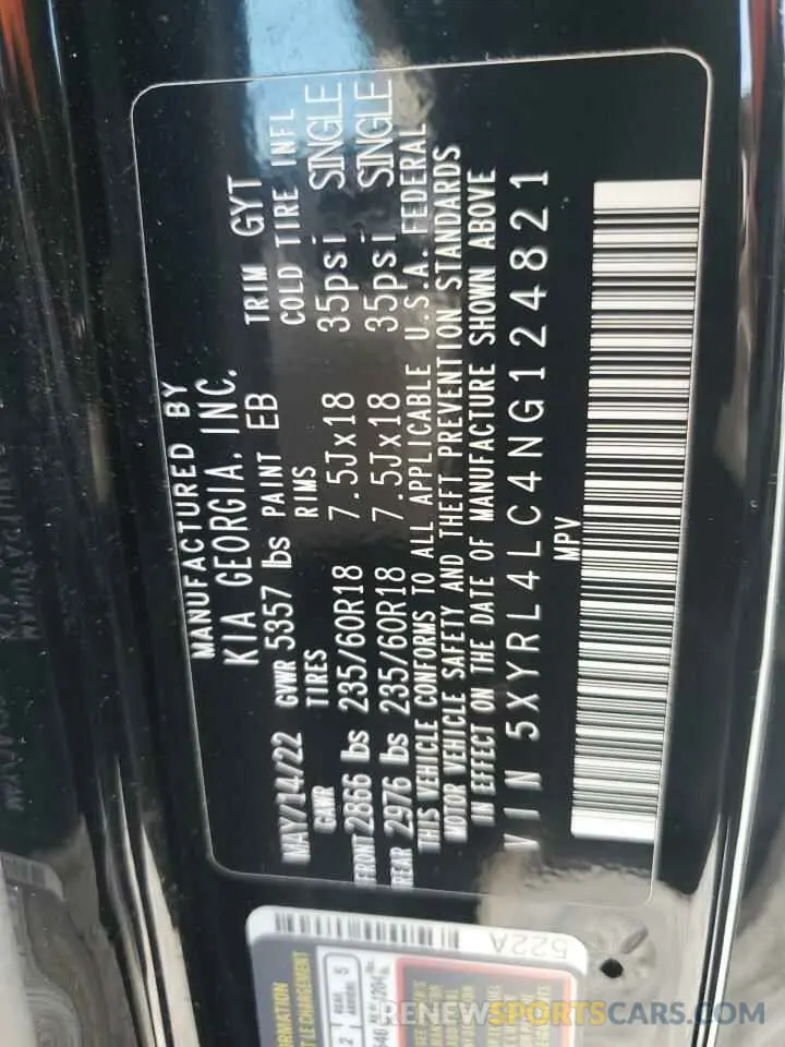 15 Photograph of a damaged car 5XYRL4LC4NG124821 KIA SORENTO 2022