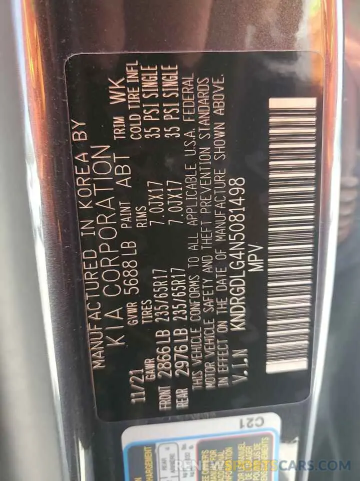 13 Фотография поврежденного автомобиля KNDRGDLG4N5081498 KIA SORENTO 2022