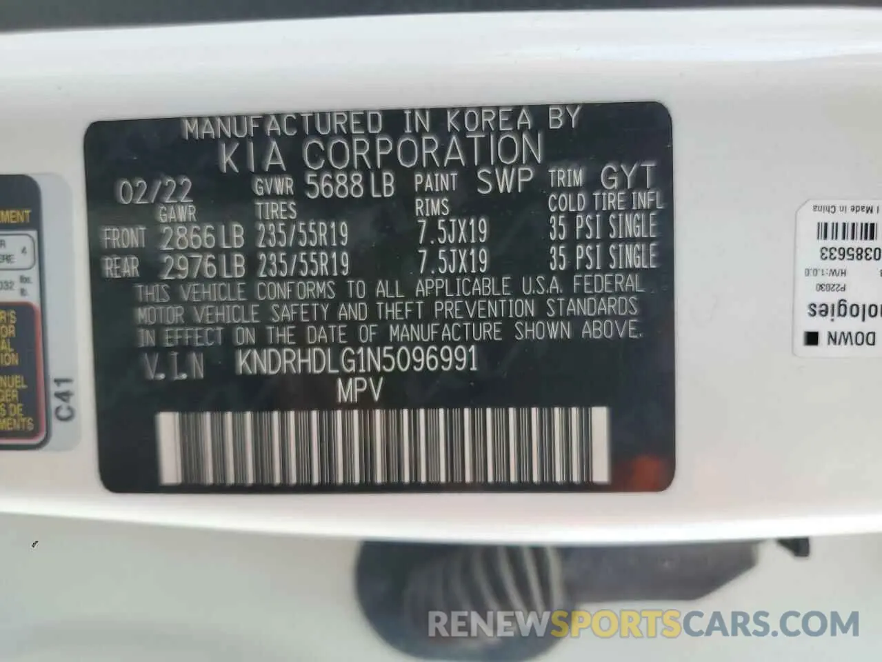 13 Photograph of a damaged car KNDRHDLG1N5096991 KIA SORENTO 2022