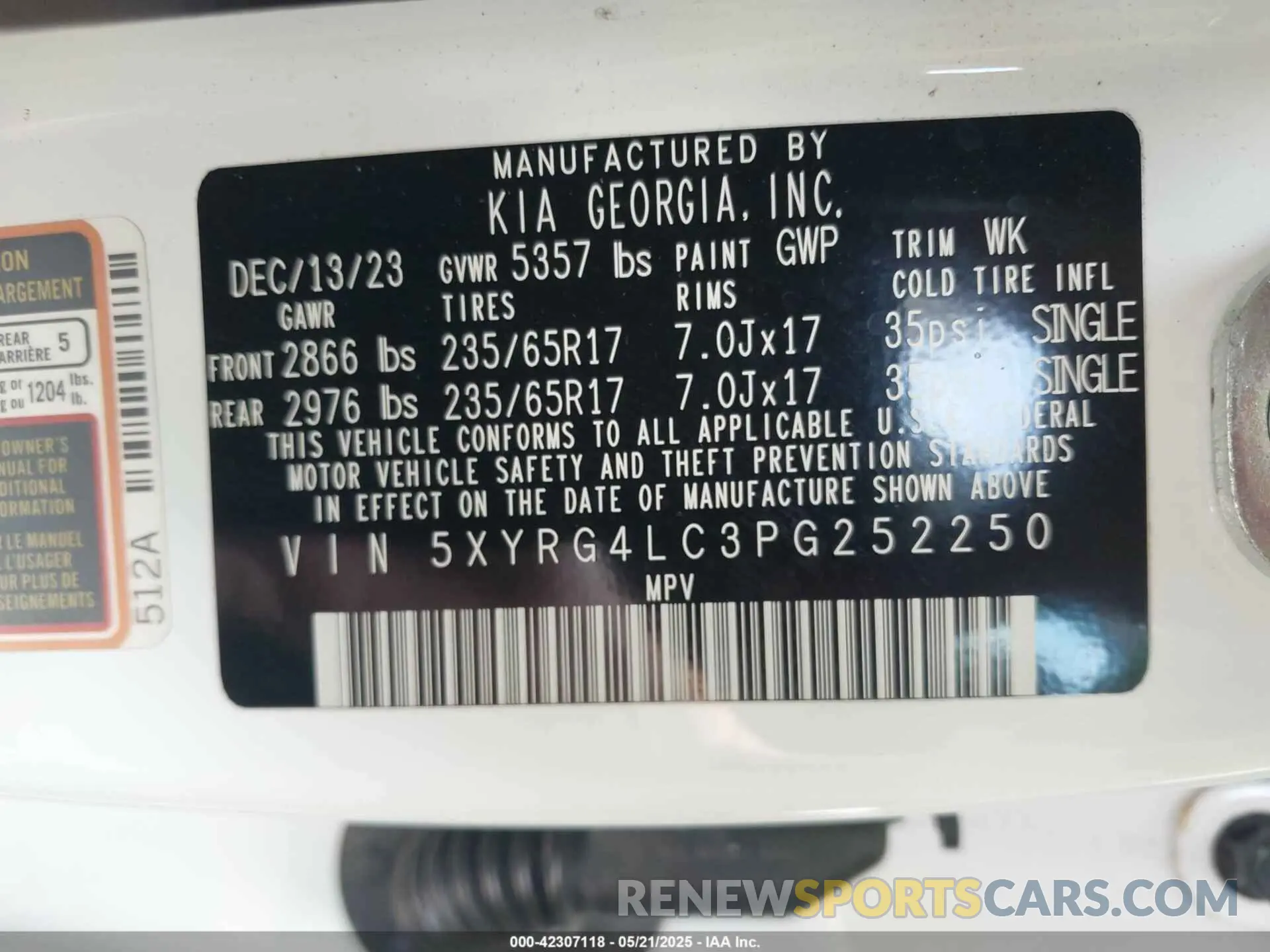 9 Фотография поврежденного автомобиля 5XYRG4LC3PG252250 KIA SORENTO 2023