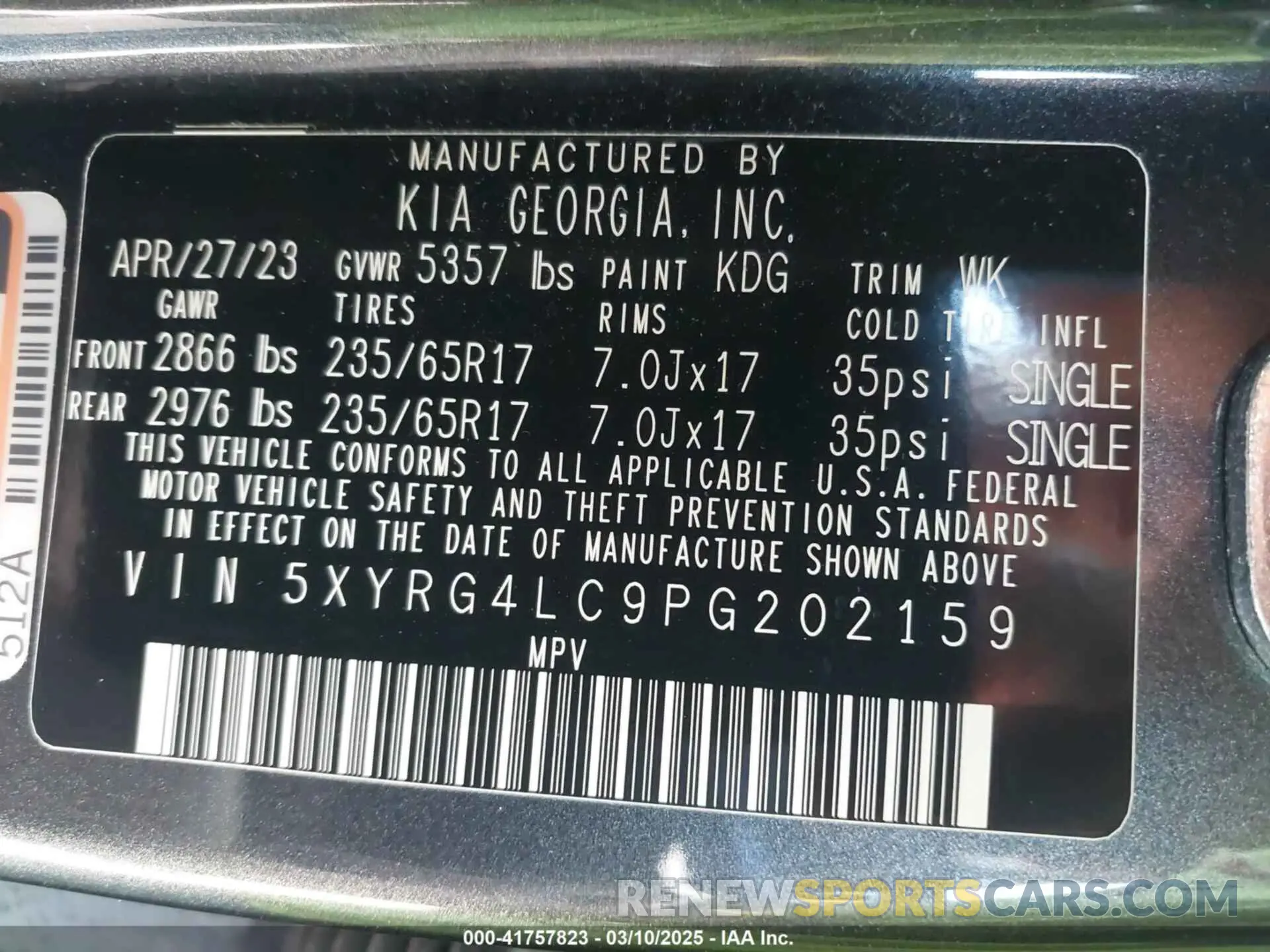 9 Photograph of a damaged car 5XYRG4LC9PG202159 KIA SORENTO 2023