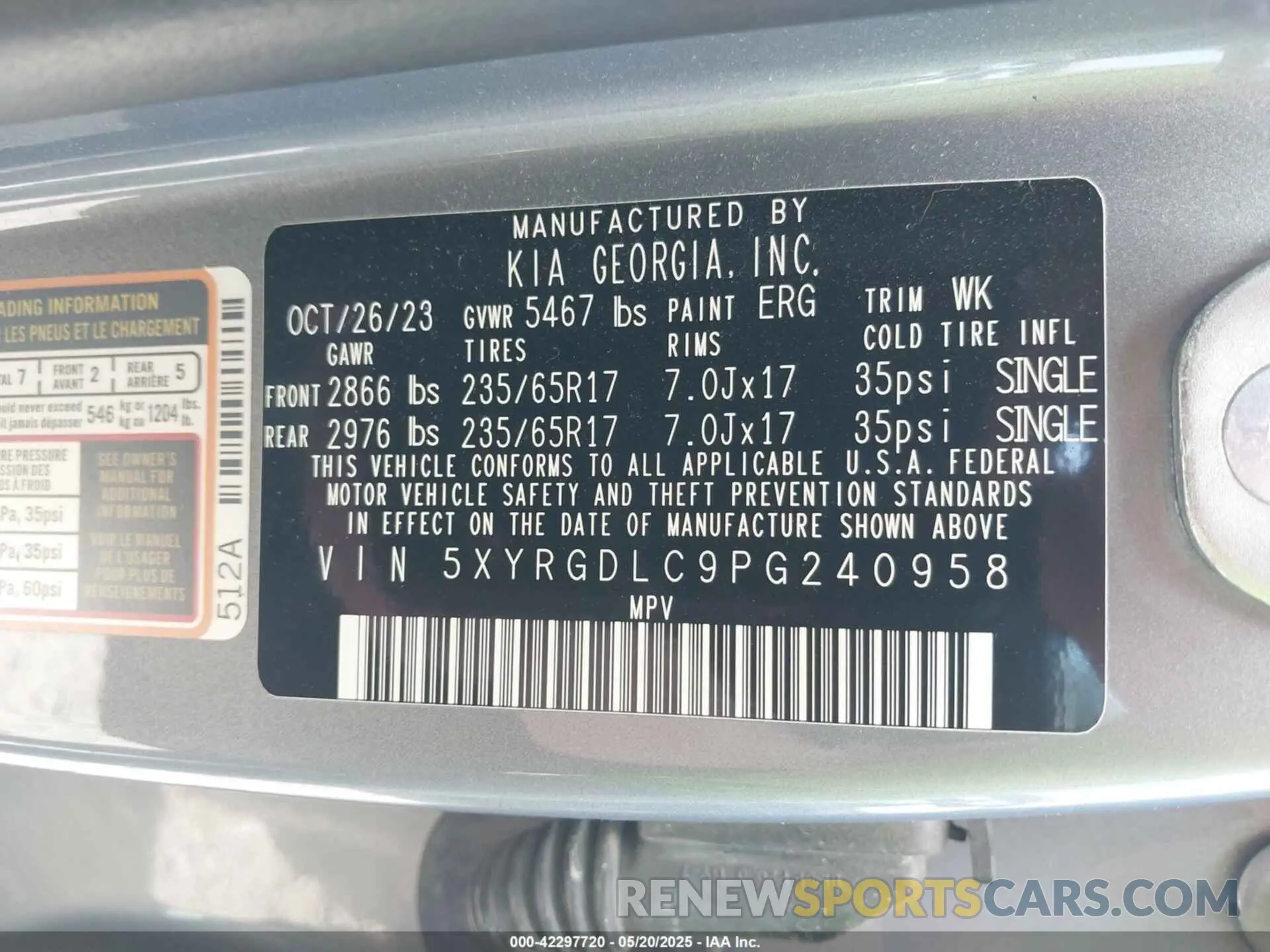 9 Фотография поврежденного автомобиля 5XYRGDLC9PG240958 KIA SORENTO 2023