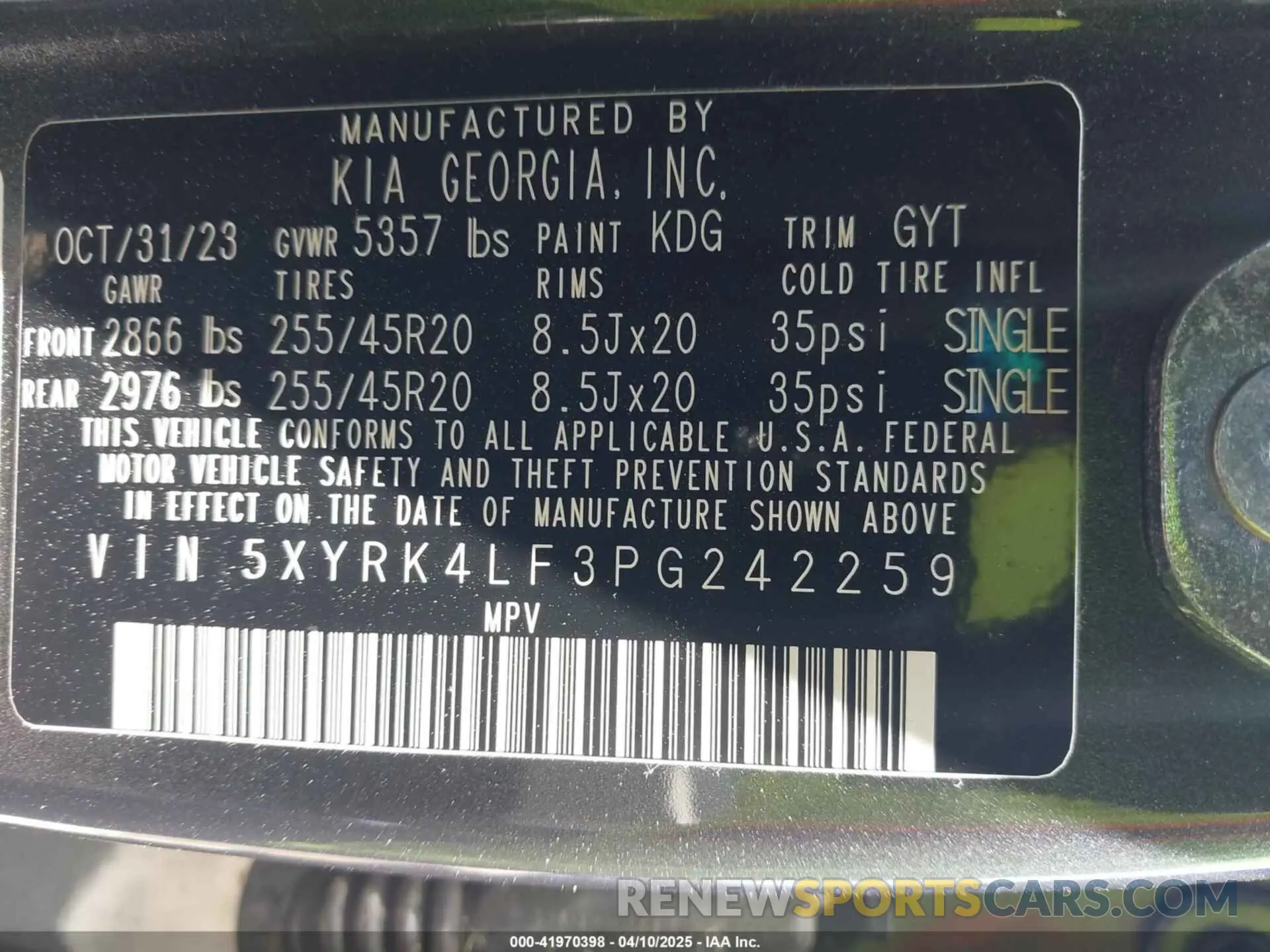 9 Фотография поврежденного автомобиля 5XYRK4LF3PG242259 KIA SORENTO 2023