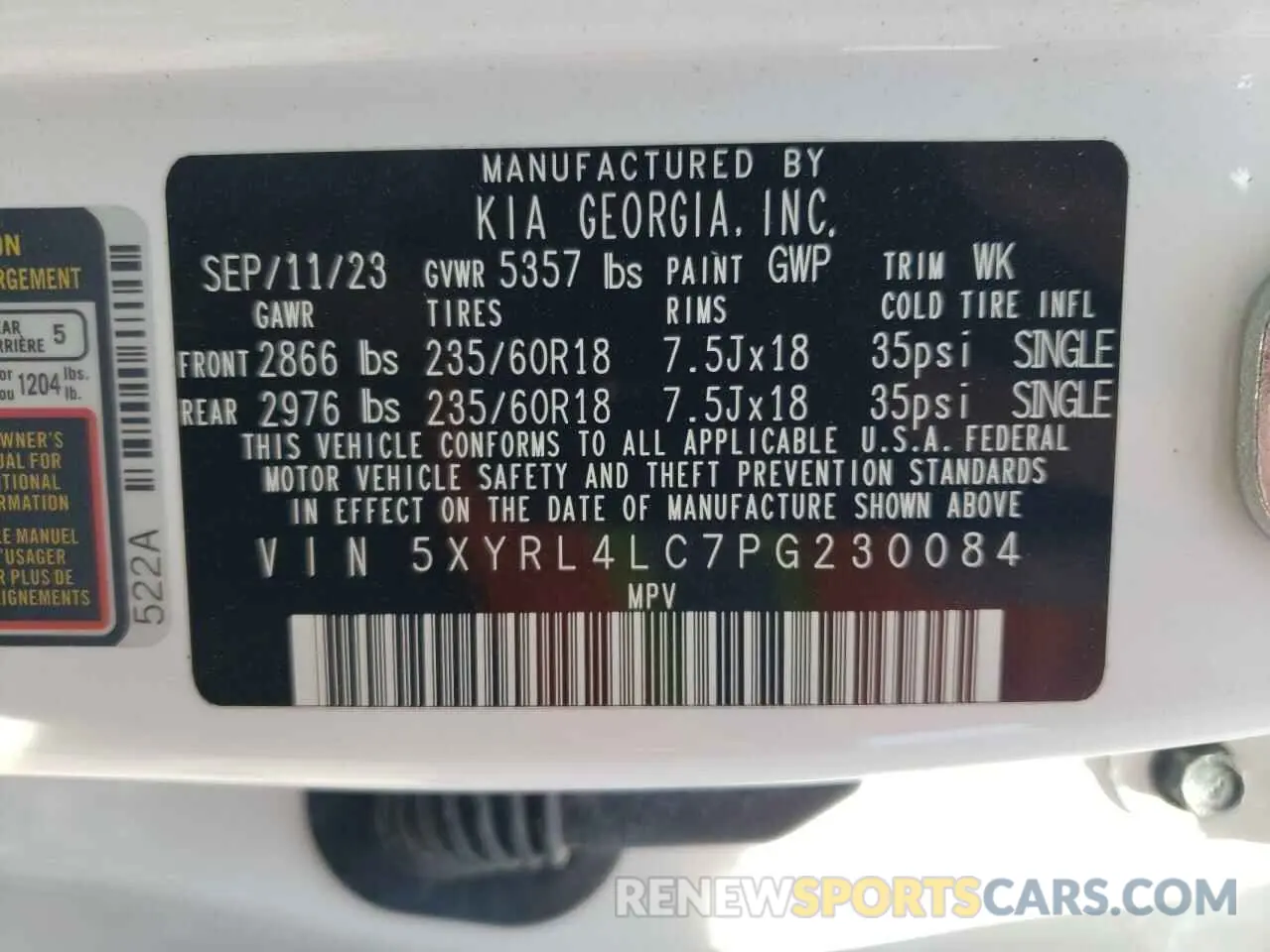 14 Фотография поврежденного автомобиля 5XYRL4LC7PG230084 KIA SORENTO 2023