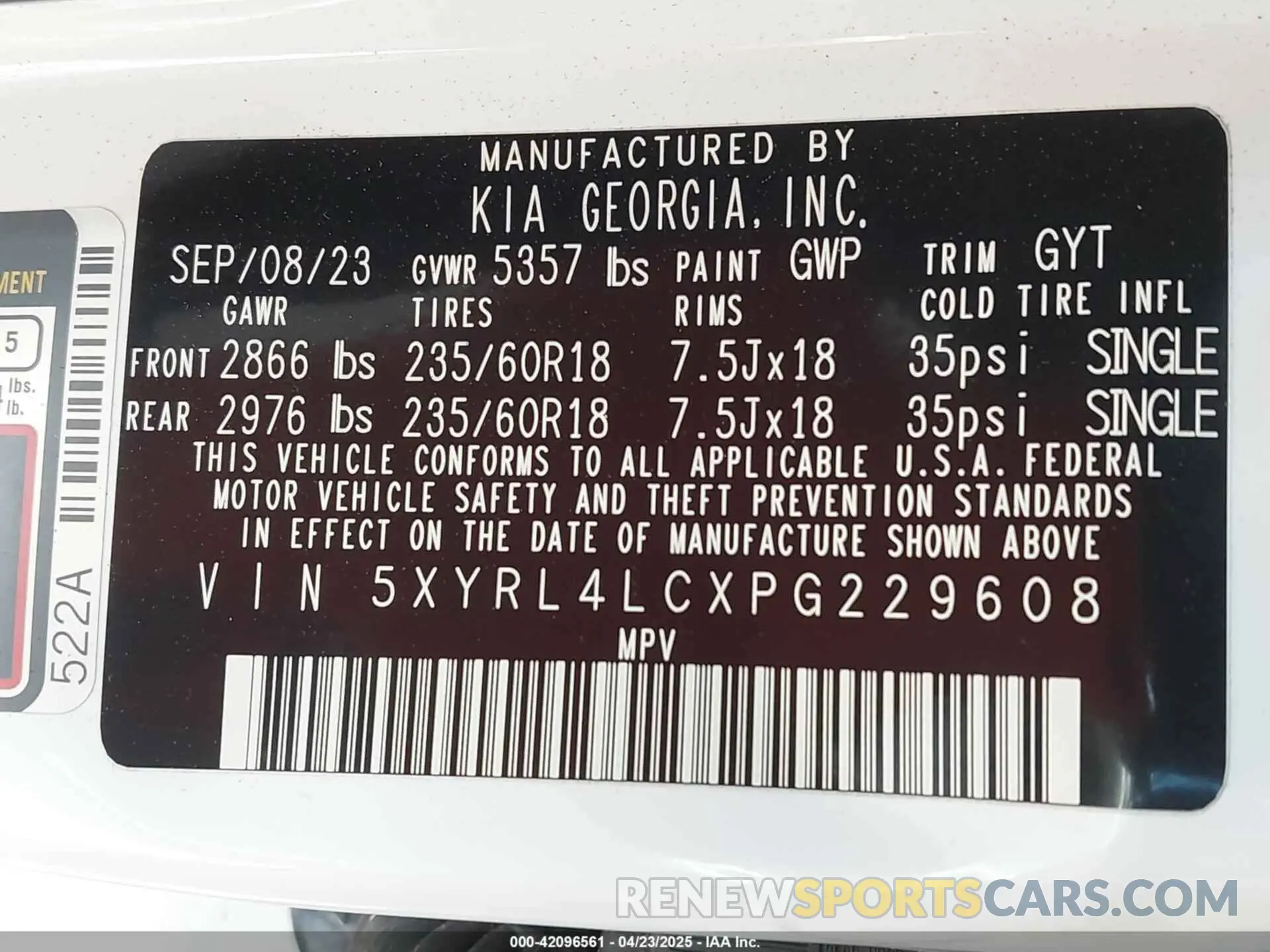 9 Фотография поврежденного автомобиля 5XYRL4LCXPG229608 KIA SORENTO 2023