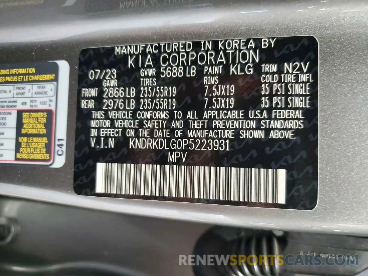 13 Фотография поврежденного автомобиля KNDRKDLG0P5223931 KIA SORENTO 2023