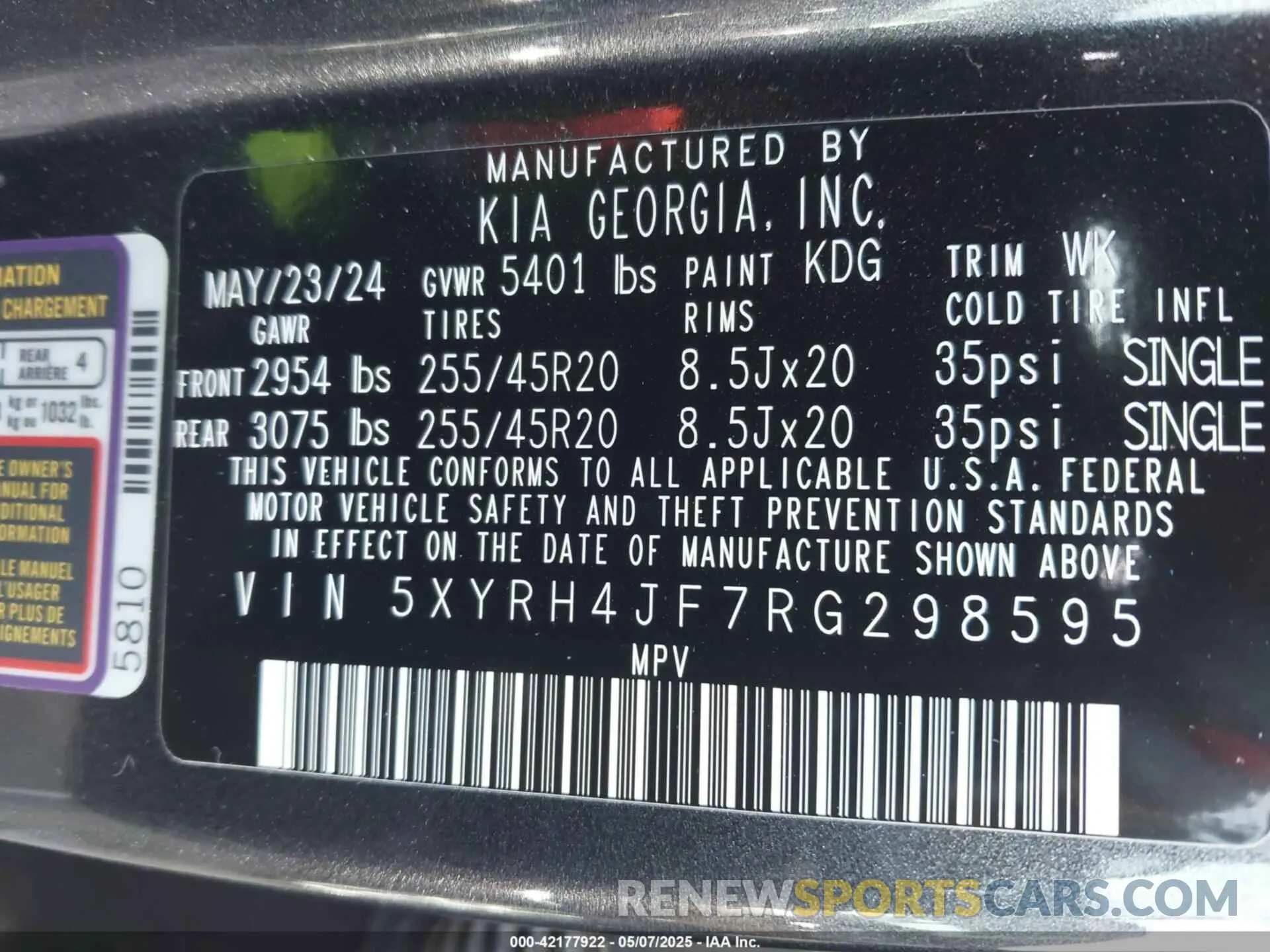 9 Фотография поврежденного автомобиля 5XYRH4JF7RG298595 KIA SORENTO 2024