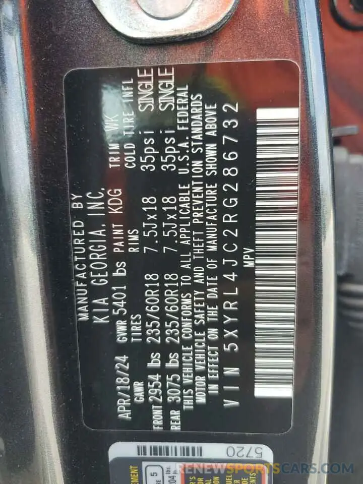 14 Фотография поврежденного автомобиля 5XYRL4JC2RG286732 KIA SORENTO 2024