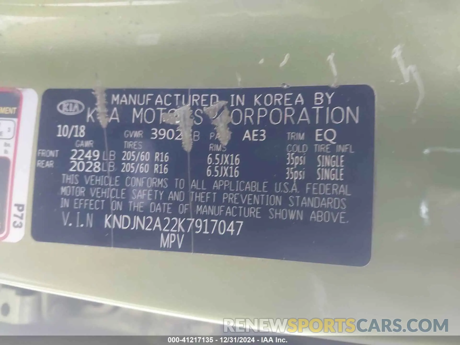 9 Фотография поврежденного автомобиля KNDJN2A22K7917047 KIA SOUL 2019
