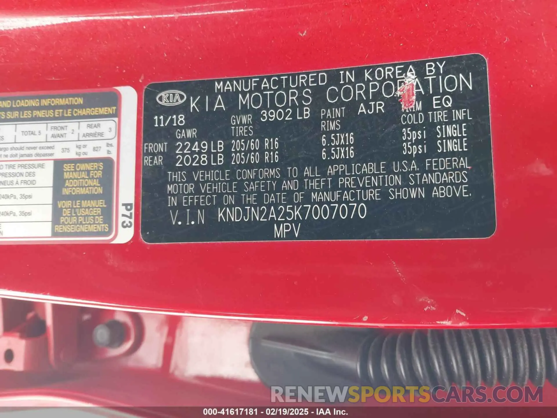 9 Photograph of a damaged car KNDJN2A25K7007070 KIA SOUL 2019