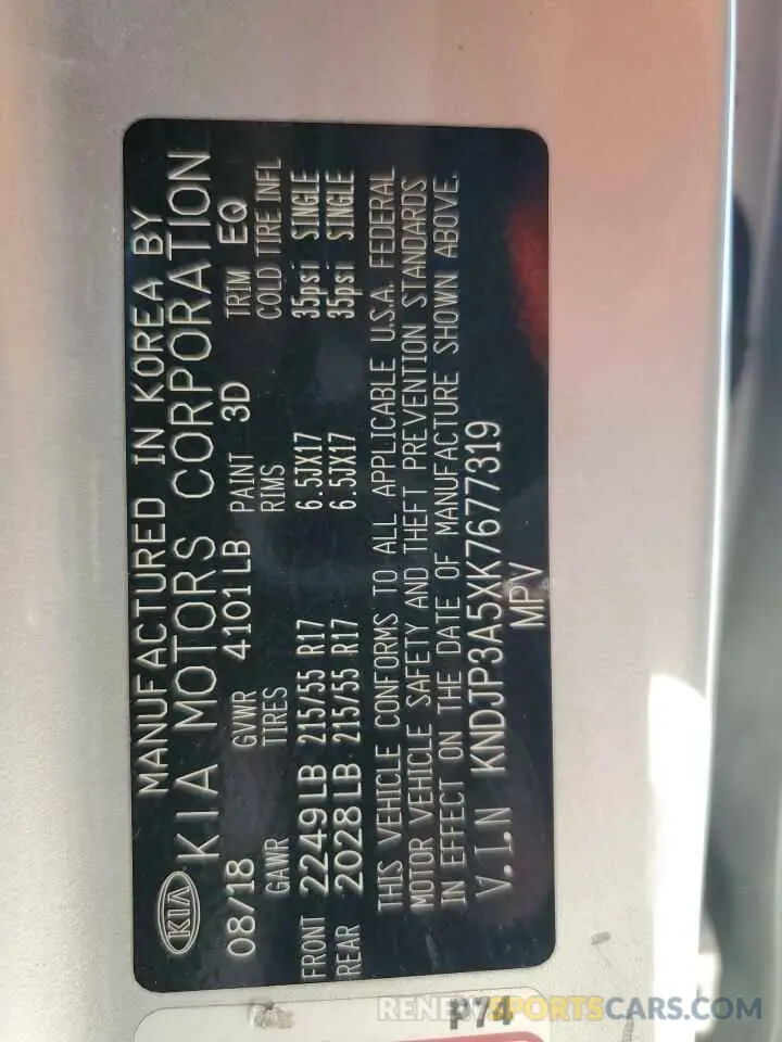 12 Фотография поврежденного автомобиля KNDJP3A5XK7677319 KIA SOUL 2019