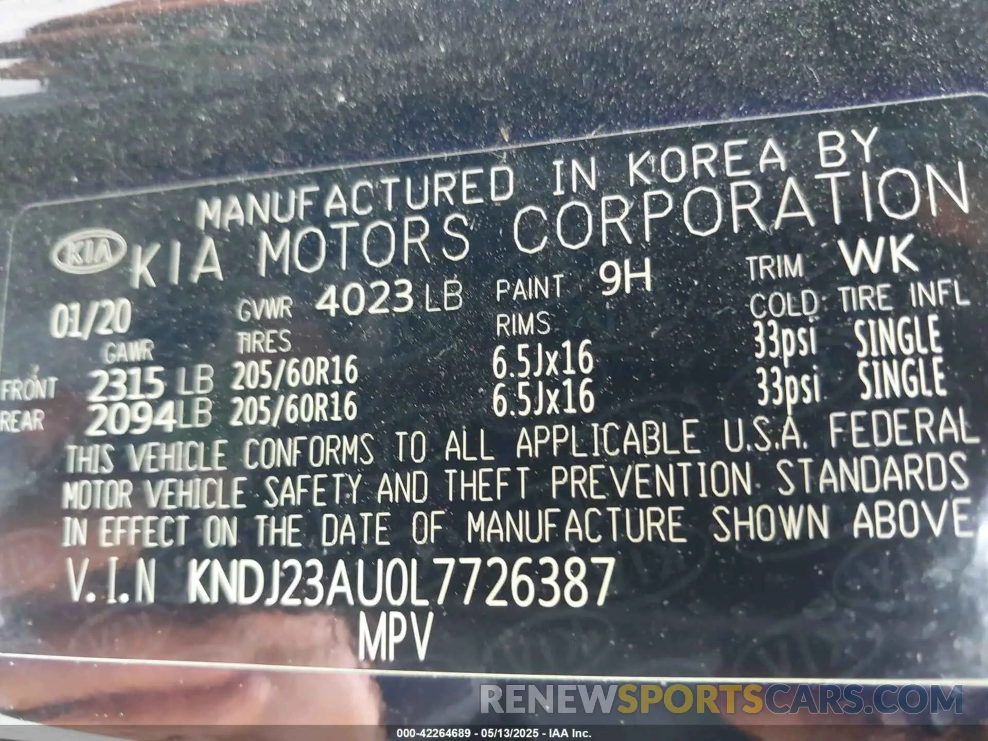 9 Photograph of a damaged car KNDJ23AU0L7726387 KIA SOUL 2020