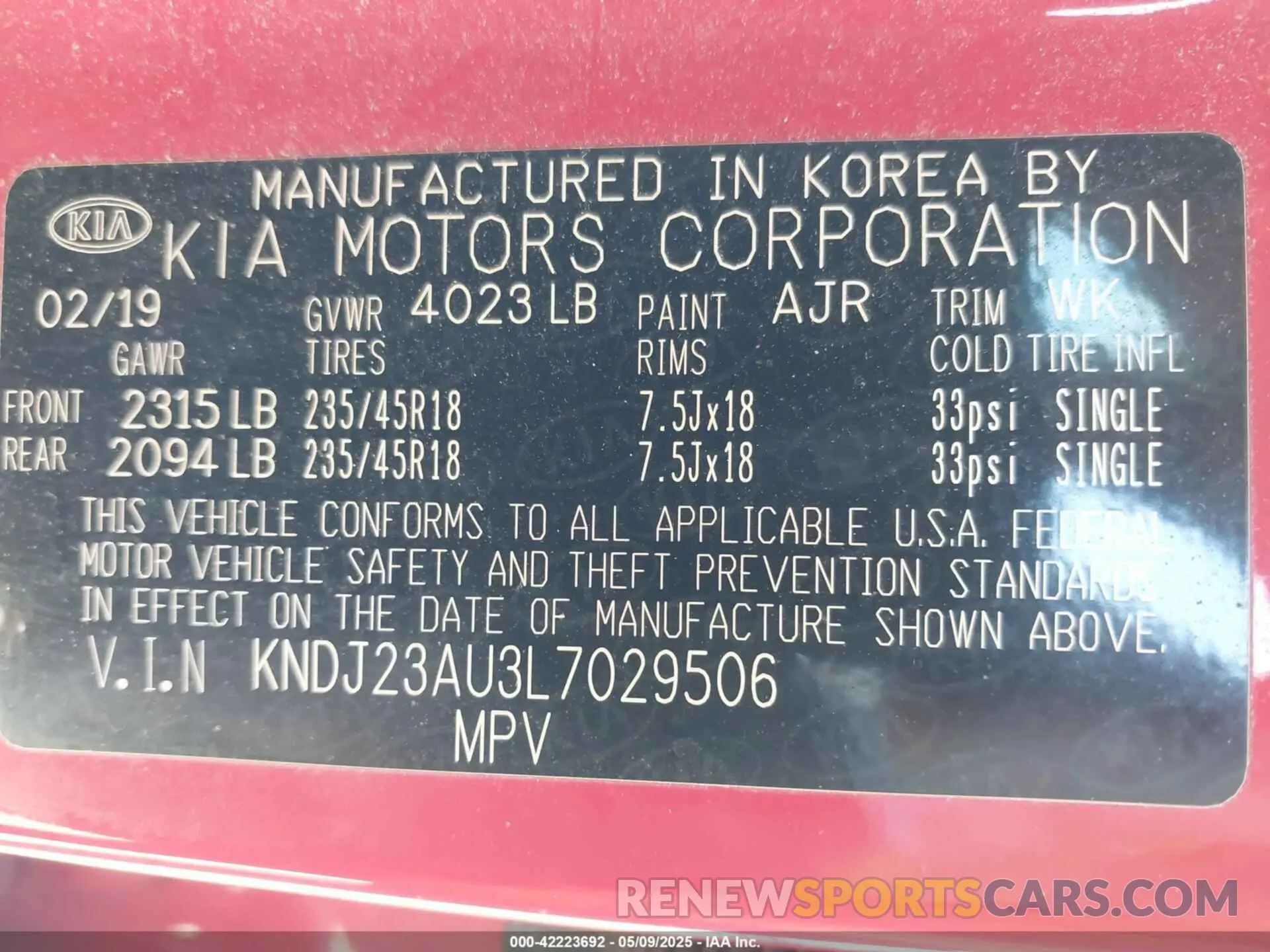 9 Фотография поврежденного автомобиля KNDJ23AU3L7029506 KIA SOUL 2020