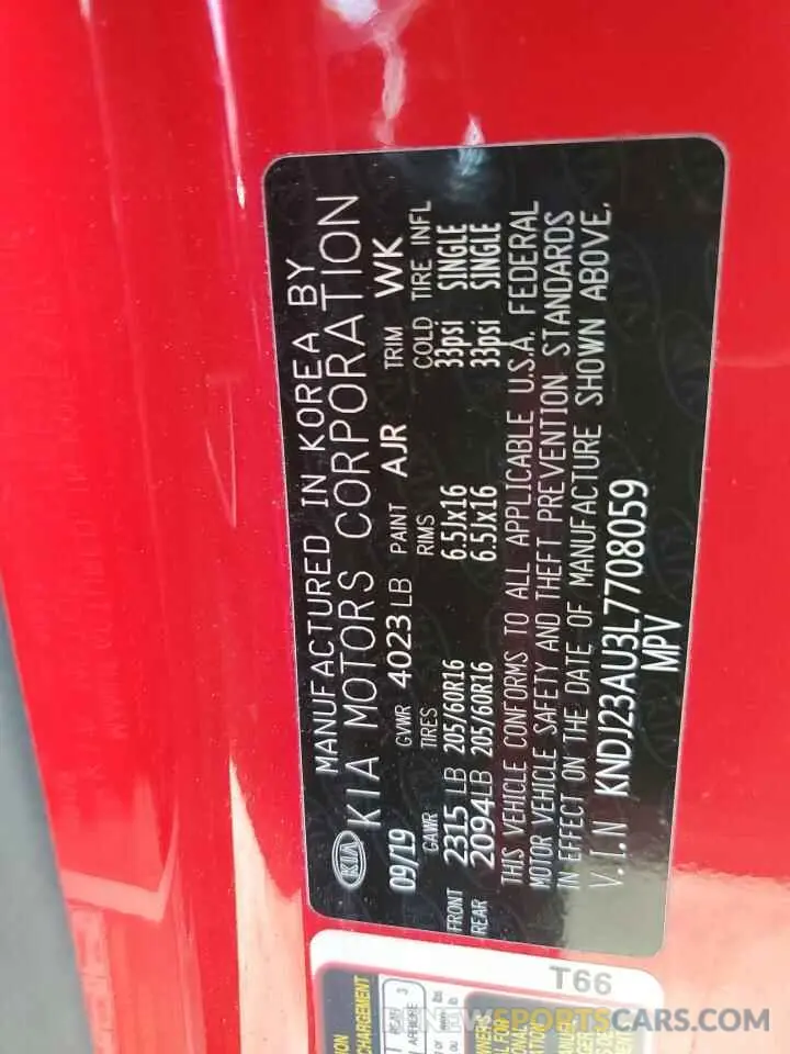 12 Photograph of a damaged car KNDJ23AU3L7708059 KIA SOUL 2020