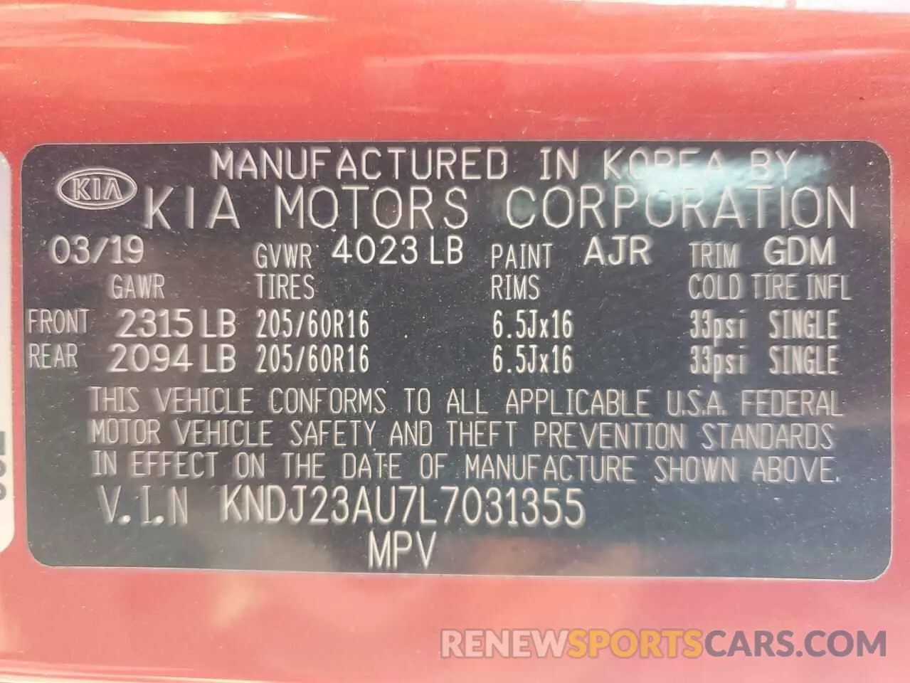 13 Photograph of a damaged car KNDJ23AU7L7031355 KIA SOUL 2020