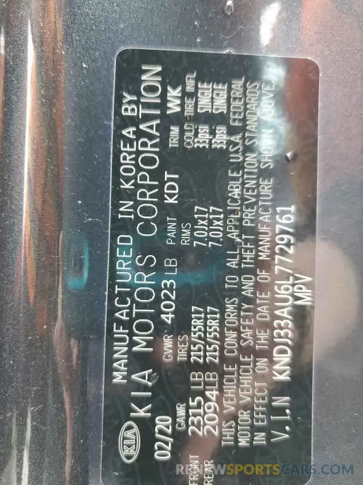 13 Photograph of a damaged car KNDJ33AU6L7729761 KIA SOUL 2020