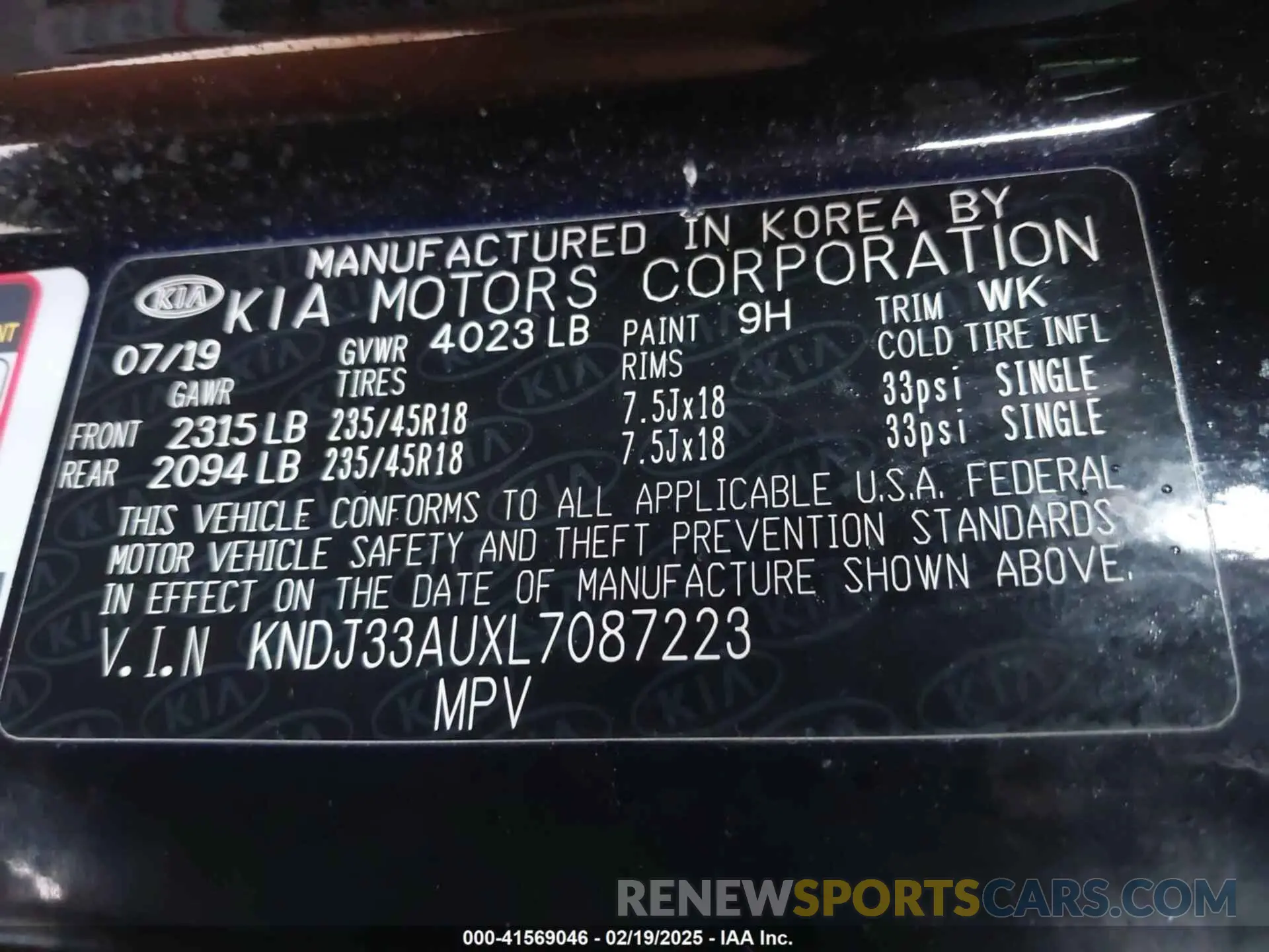 9 Photograph of a damaged car KNDJ33AUXL7087223 KIA SOUL 2020