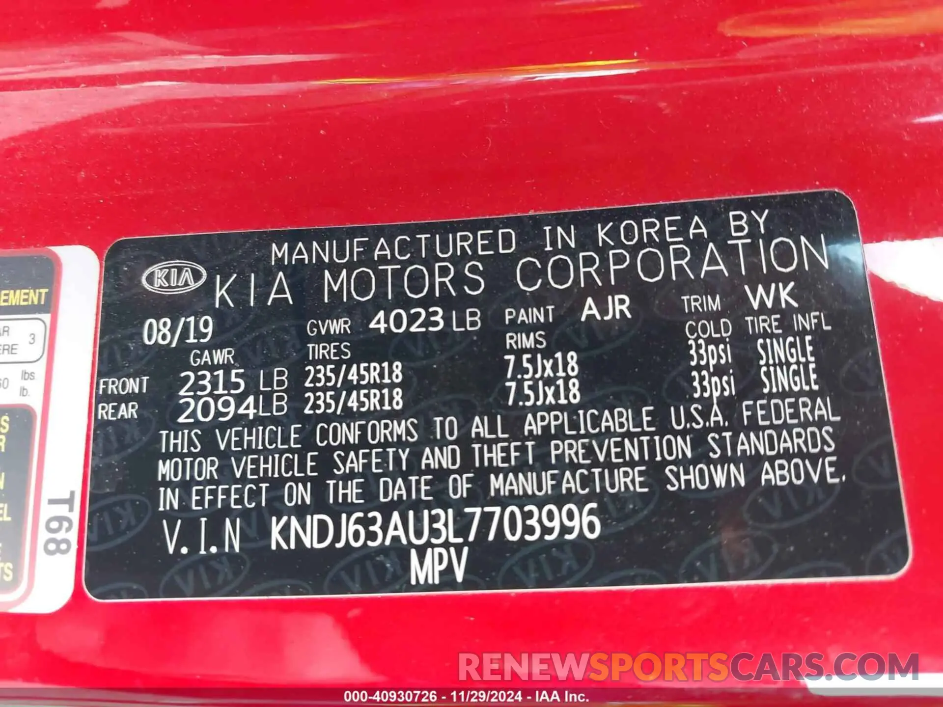 9 Photograph of a damaged car KNDJ63AU3L7703996 KIA SOUL 2020