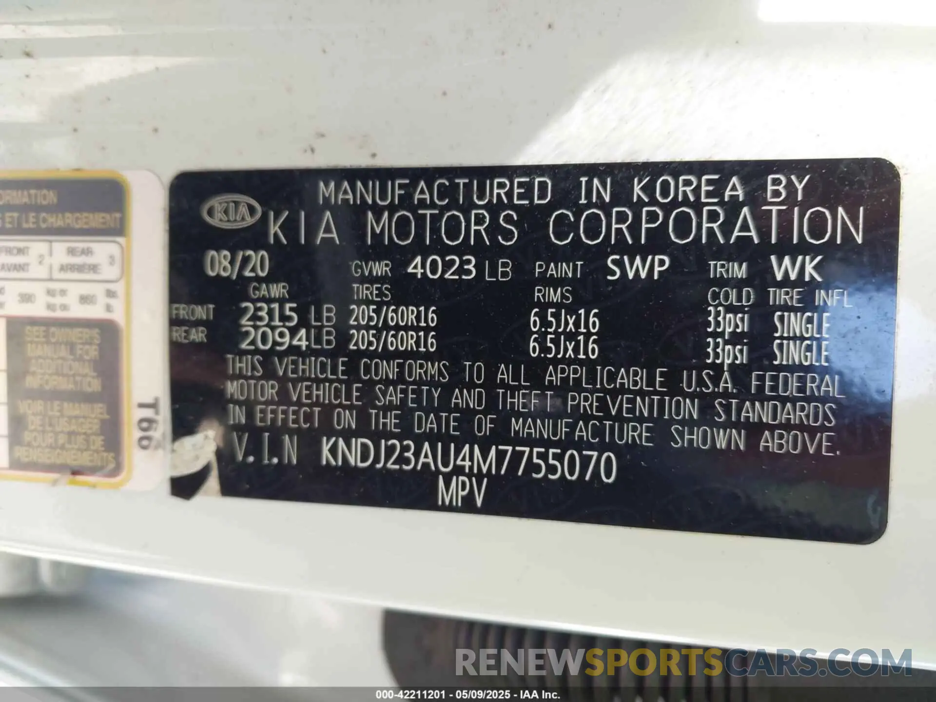 9 Photograph of a damaged car KNDJ23AU4M7755070 KIA SOUL 2021