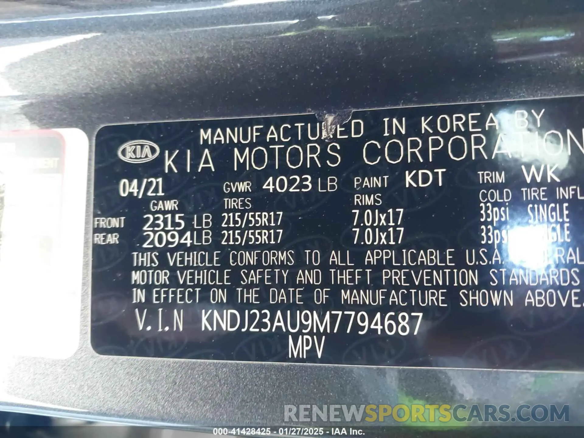 9 Photograph of a damaged car KNDJ23AU9M7794687 KIA SOUL 2021