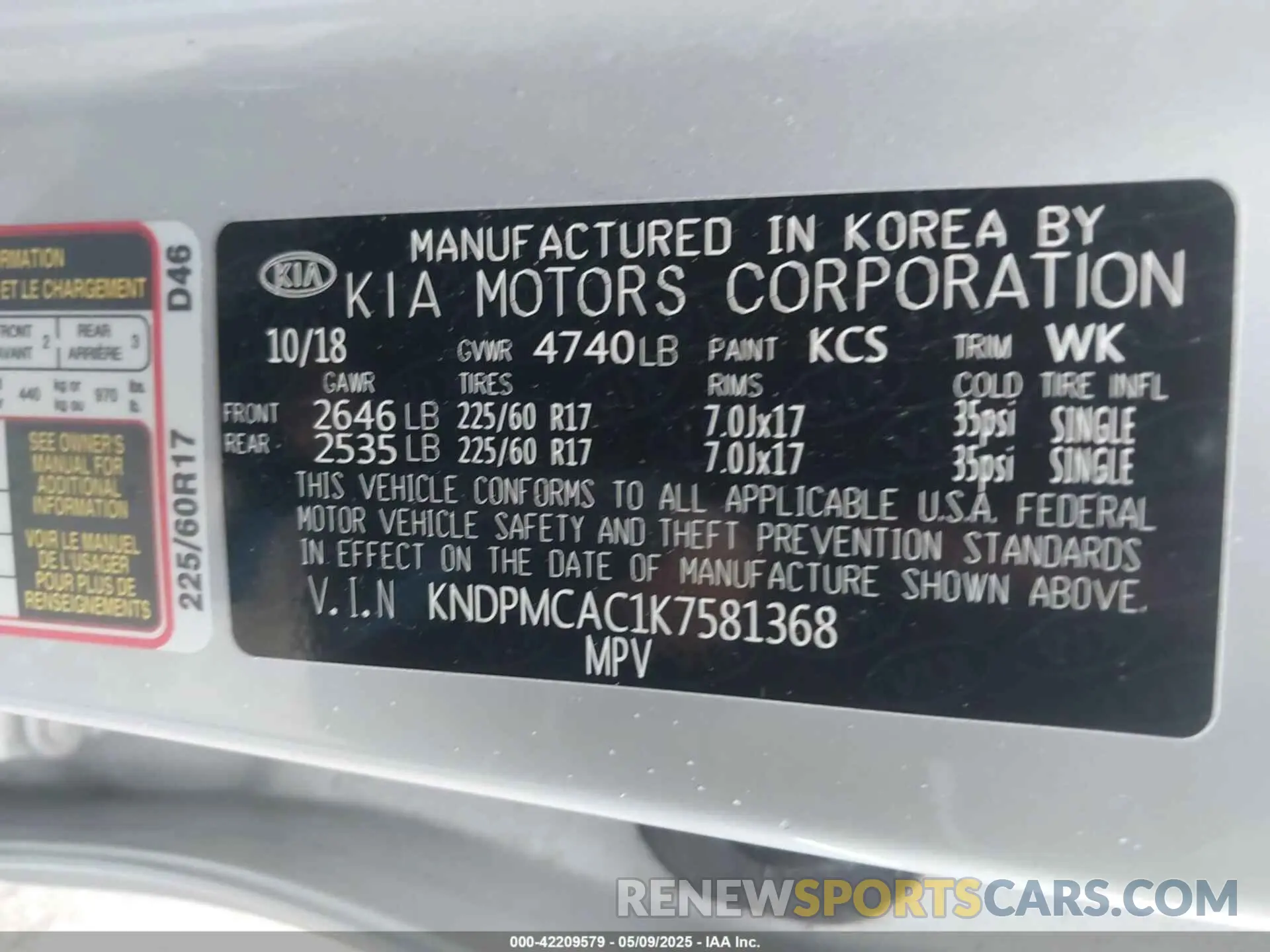 9 Photograph of a damaged car KNDPMCAC1K7581368 KIA SPORTAGE 2019