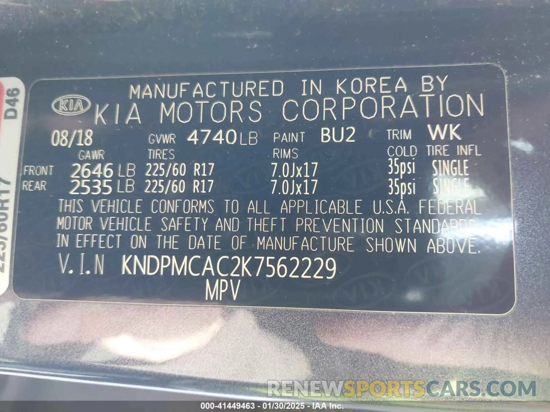 9 Фотография поврежденного автомобиля KNDPMCAC2K7562229 KIA SPORTAGE 2019