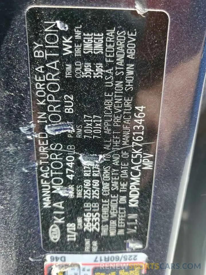 13 Photograph of a damaged car KNDPMCAC5K7613464 KIA SPORTAGE 2019
