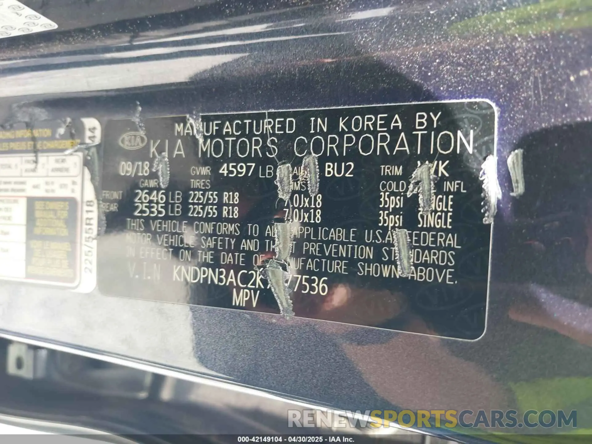 9 Фотография поврежденного автомобиля KNDPN3AC2K7577536 KIA SPORTAGE 2019