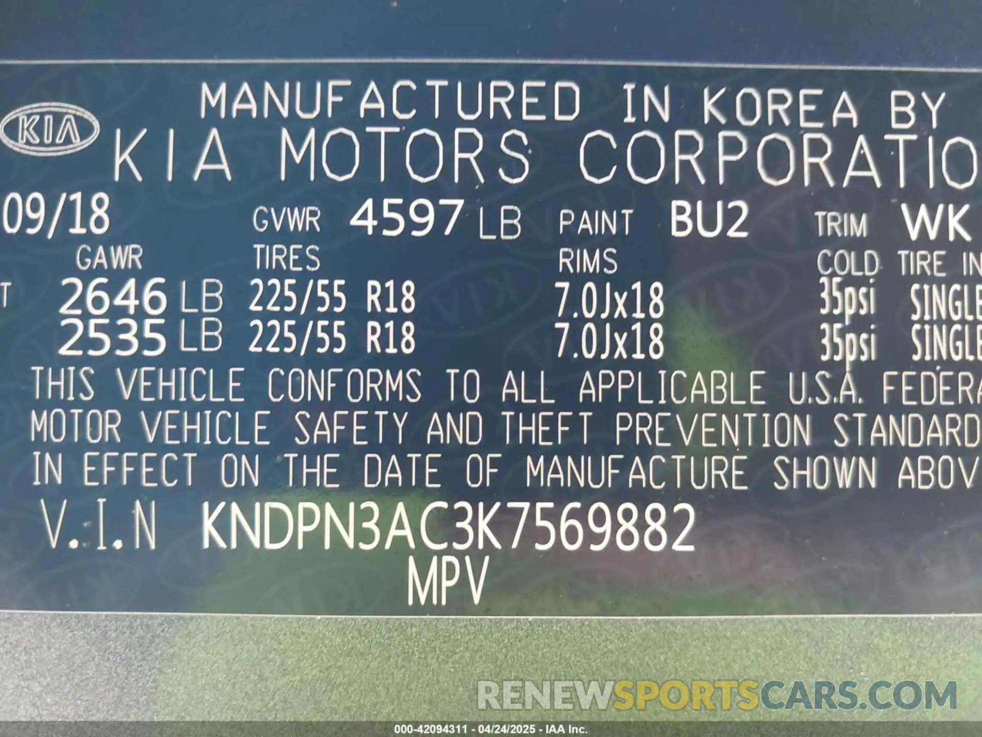 9 Фотография поврежденного автомобиля KNDPN3AC3K7569882 KIA SPORTAGE 2019