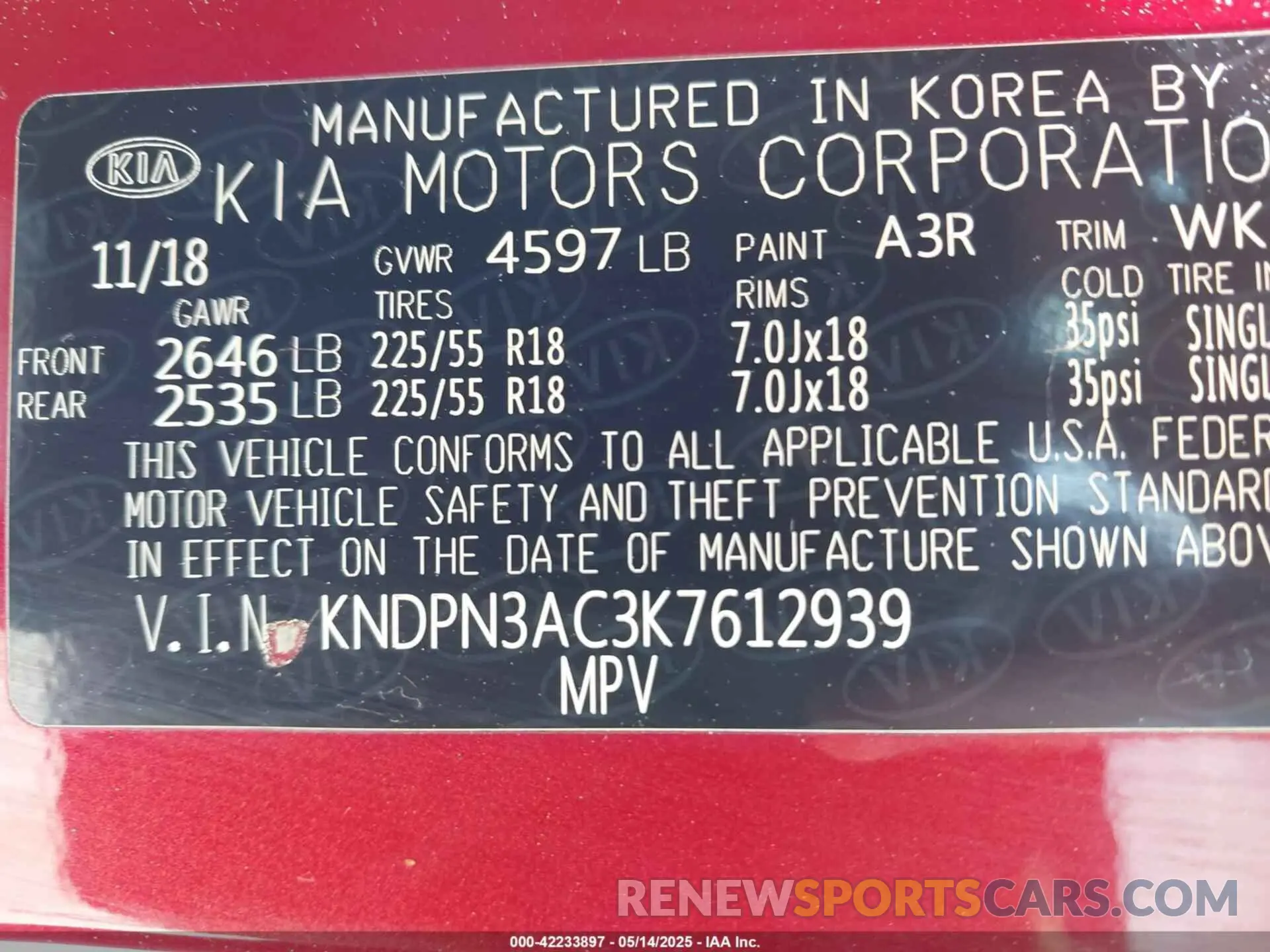 9 Photograph of a damaged car KNDPN3AC3K7612939 KIA SPORTAGE 2019