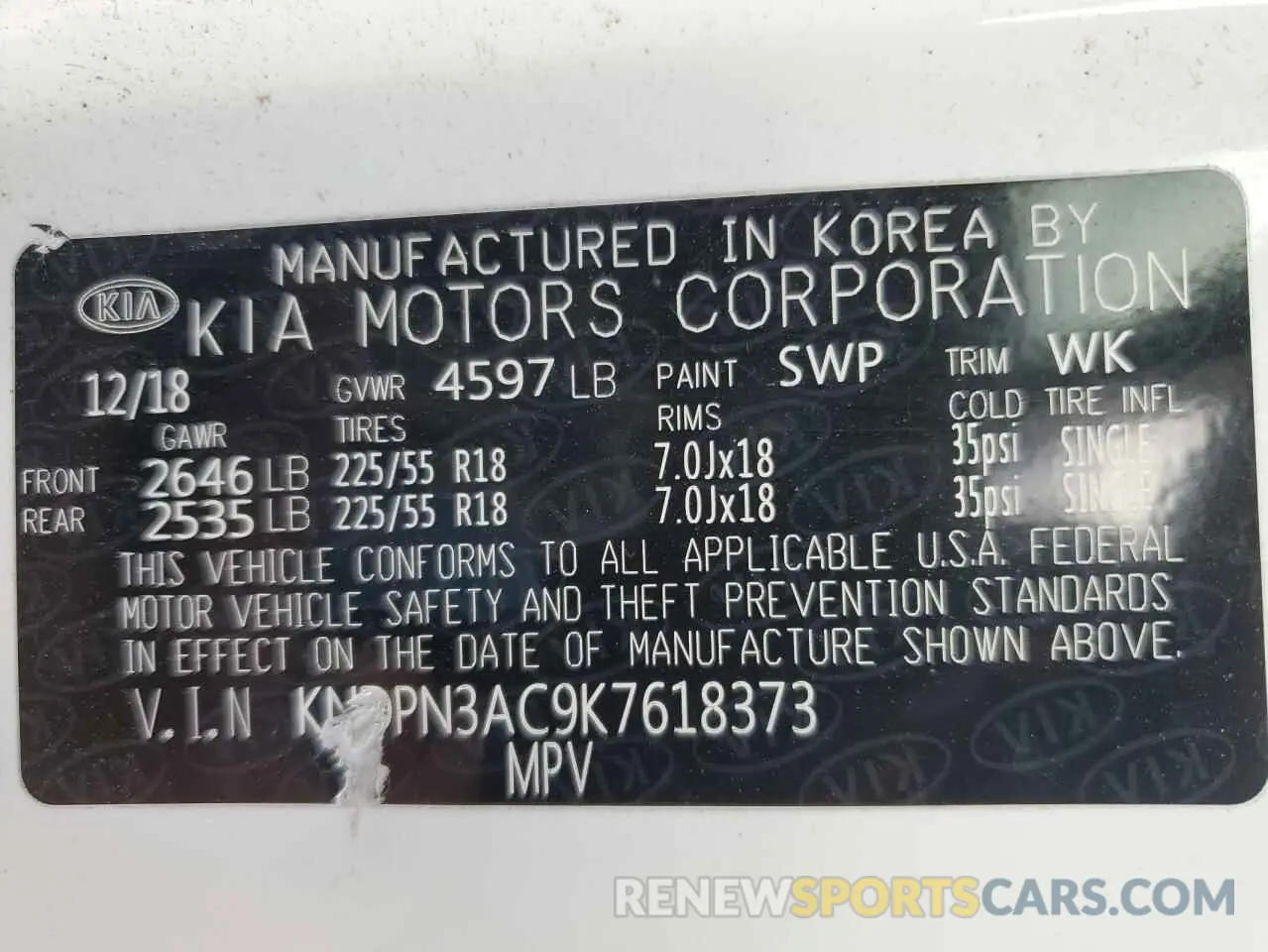 14 Photograph of a damaged car KNDPN3AC9K7618373 KIA SPORTAGE 2019
