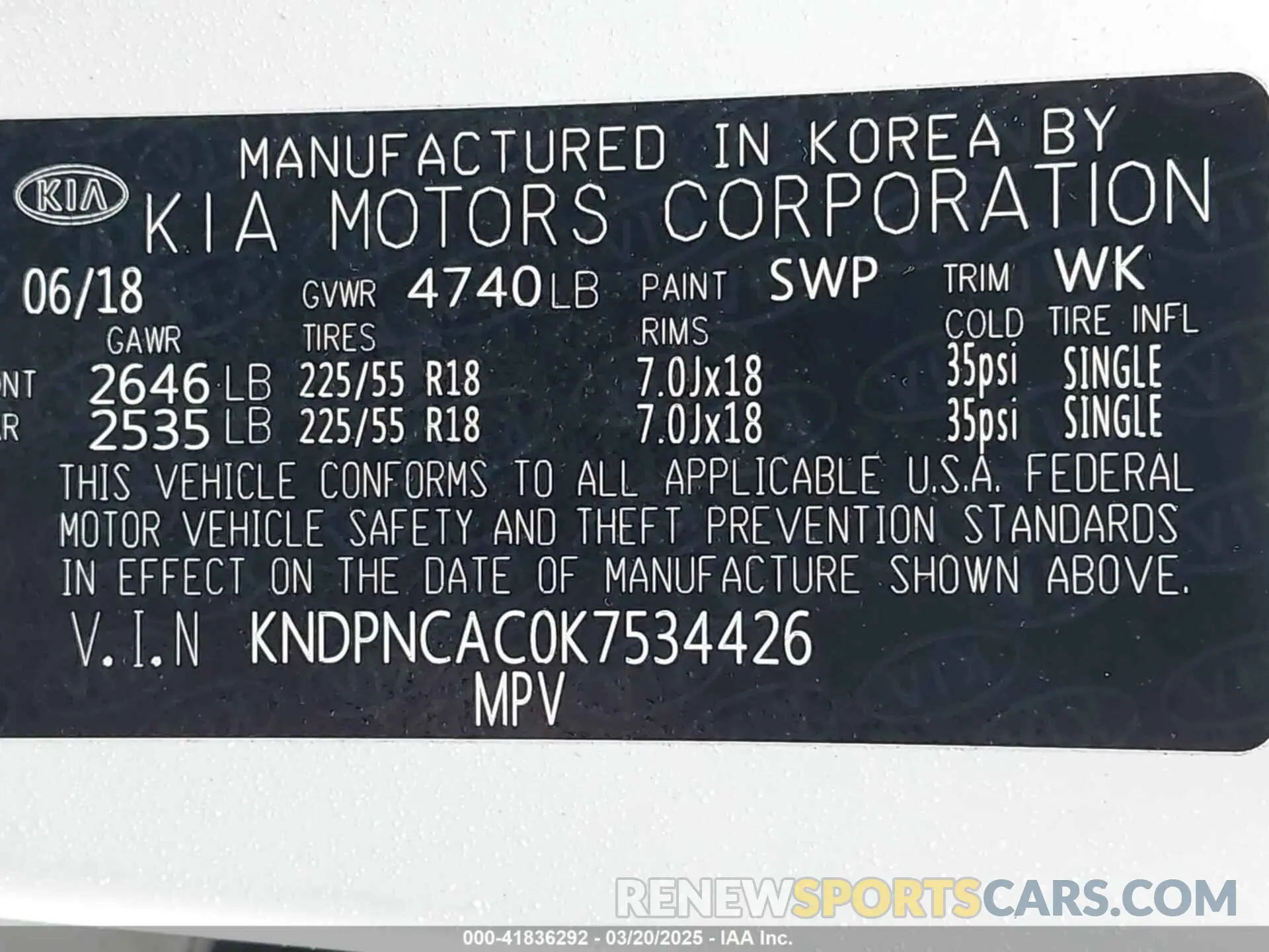 9 Photograph of a damaged car KNDPNCAC0K7534426 KIA SPORTAGE 2019