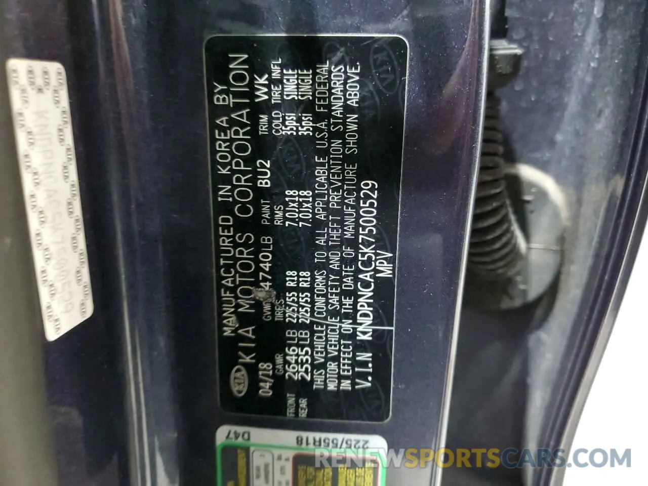 13 Photograph of a damaged car KNDPNCAC5K7500529 KIA SPORTAGE 2019
