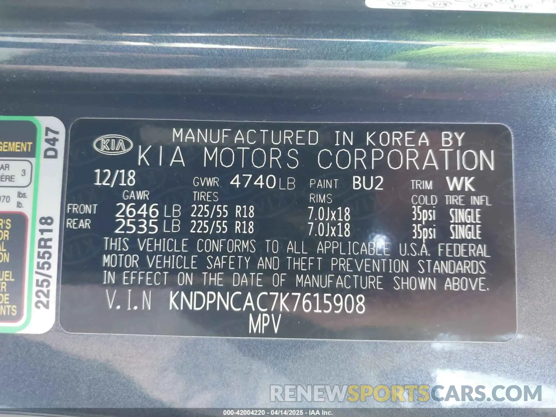 9 Photograph of a damaged car KNDPNCAC7K7615908 KIA SPORTAGE 2019