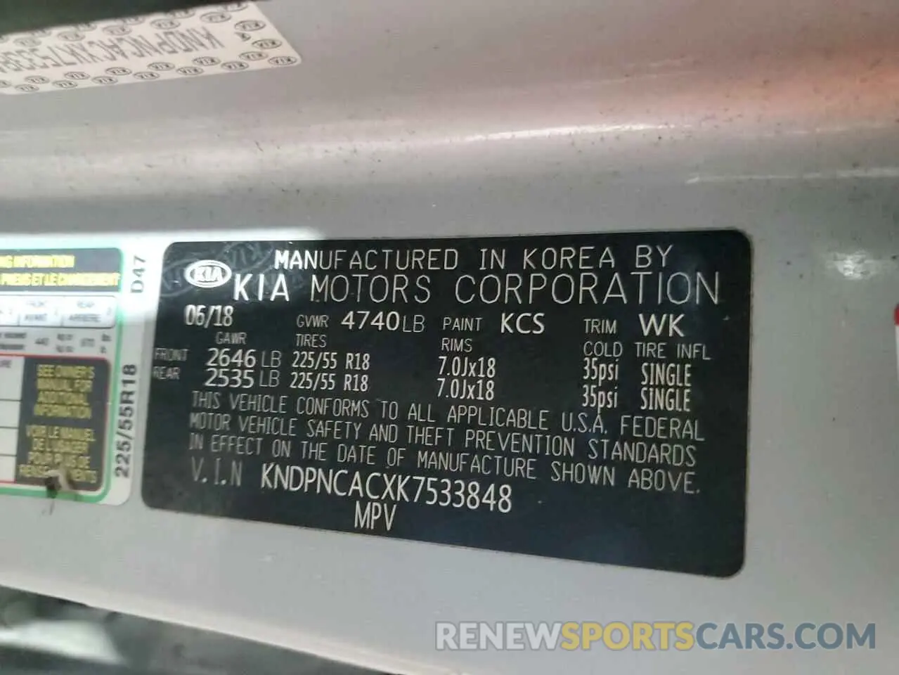 13 Фотография поврежденного автомобиля KNDPNCACXK7533848 KIA SPORTAGE 2019