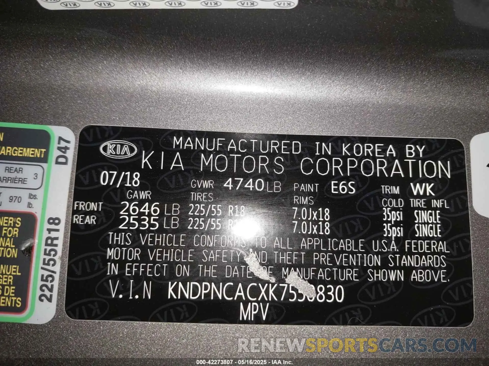 9 Фотография поврежденного автомобиля KNDPNCACXK7550830 KIA SPORTAGE 2019