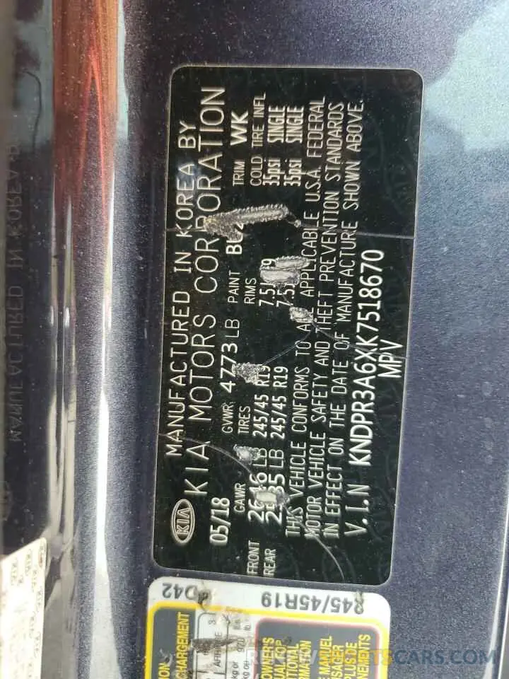 13 Photograph of a damaged car KNDPR3A6XK7518670 KIA SPORTAGE 2019
