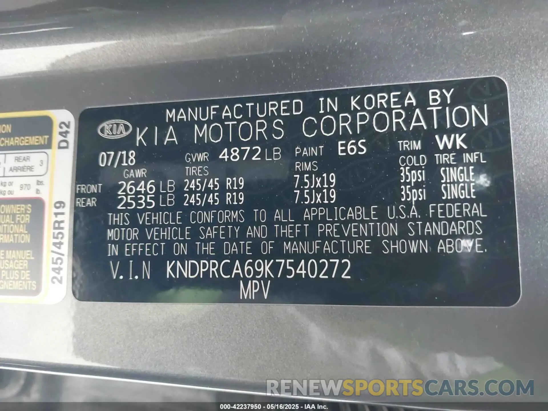 9 Фотография поврежденного автомобиля KNDPRCA69K7540272 KIA SPORTAGE 2019