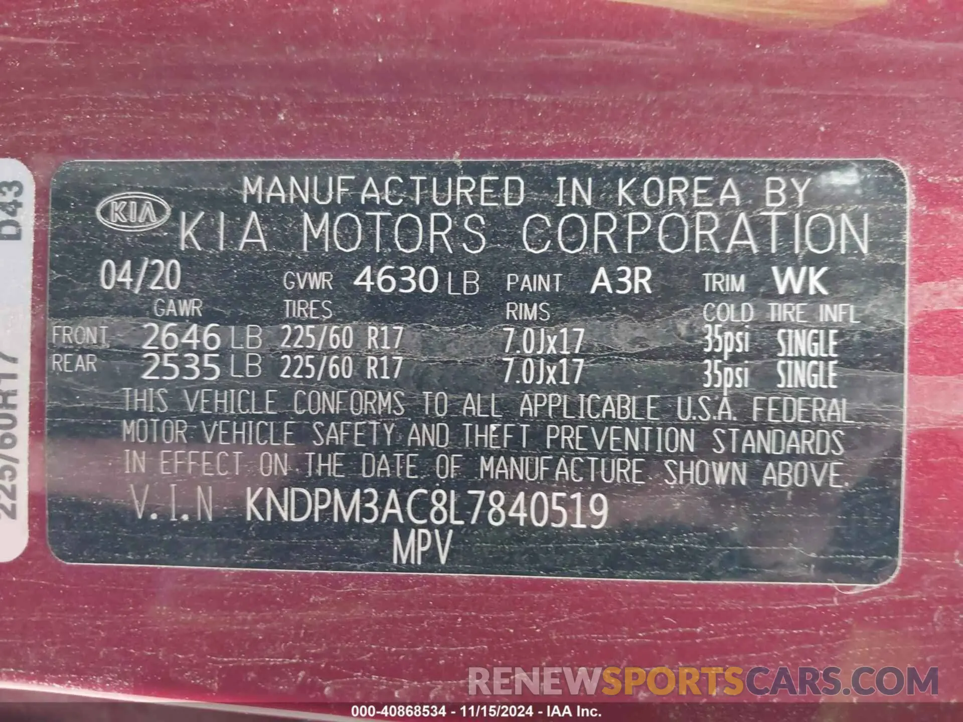 9 Фотография поврежденного автомобиля KNDPM3AC8L7840519 KIA SPORTAGE 2020
