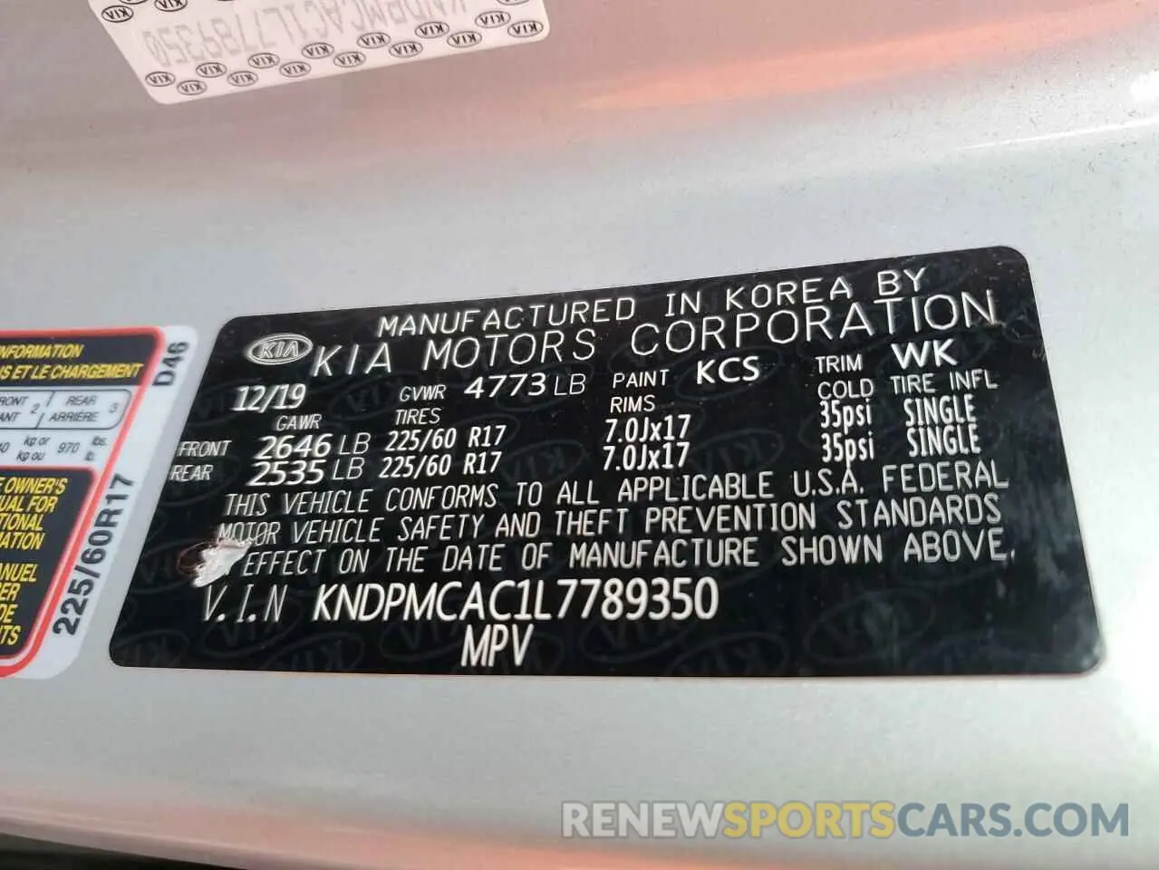 12 Photograph of a damaged car KNDPMCAC1L7789350 KIA SPORTAGE 2020