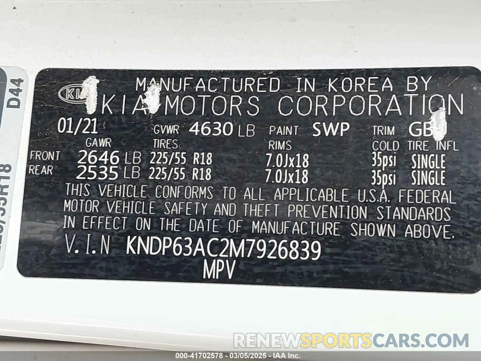 9 Фотография поврежденного автомобиля KNDP63AC2M7926839 KIA SPORTAGE 2021