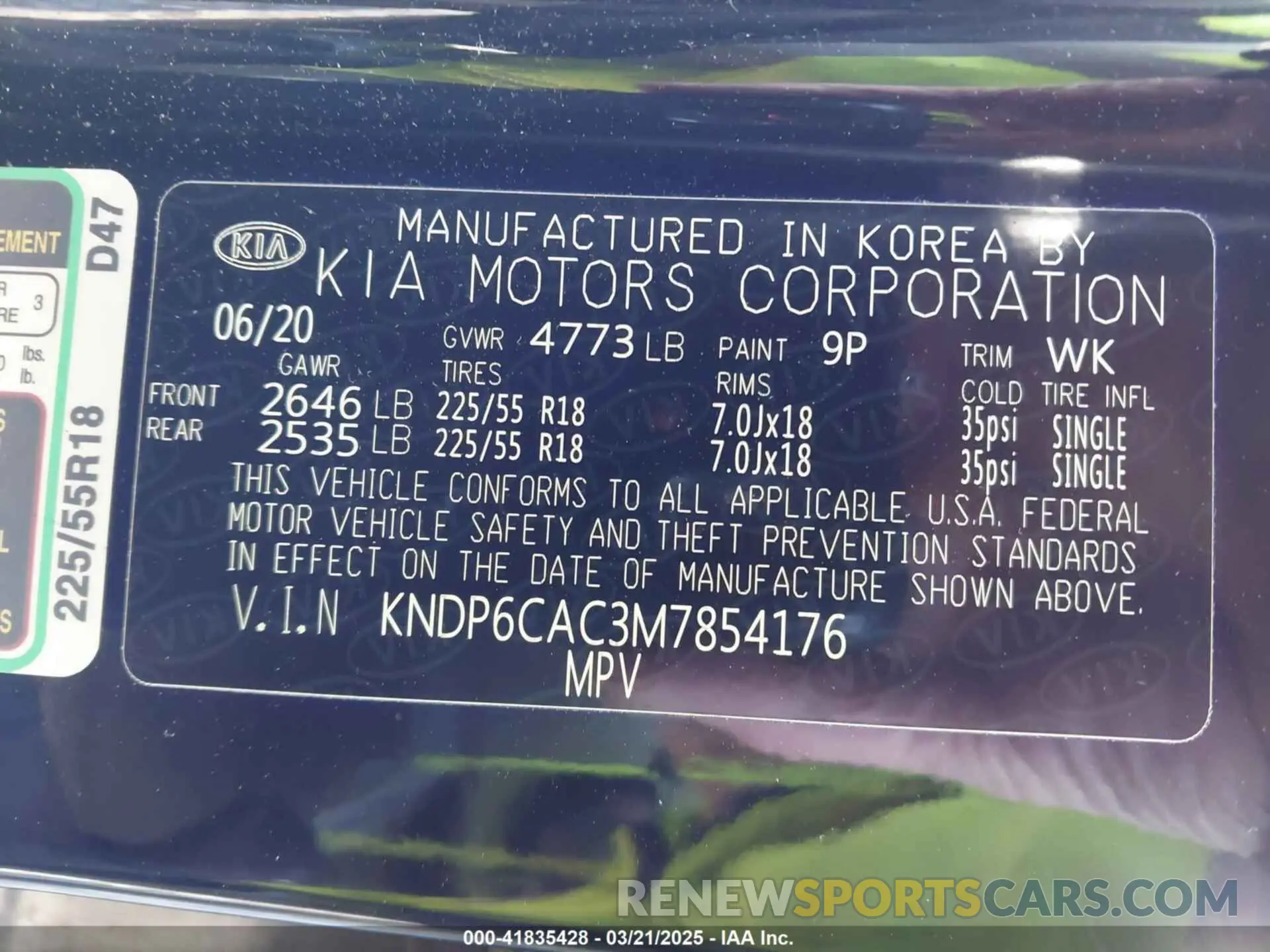 9 Фотография поврежденного автомобиля KNDP6CAC3M7854176 KIA SPORTAGE 2021