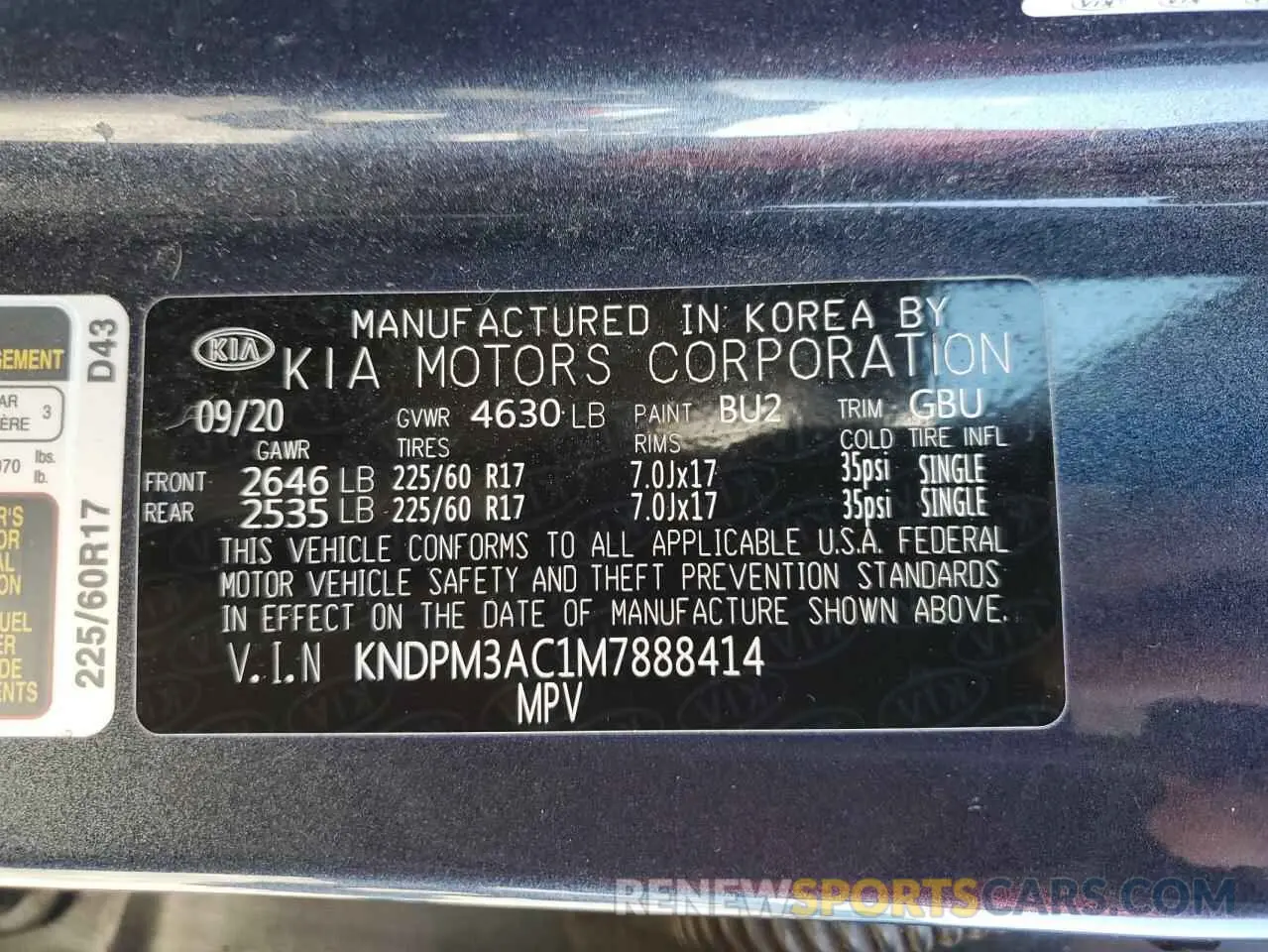 15 Photograph of a damaged car KNDPM3AC1M7888414 KIA SPORTAGE 2021
