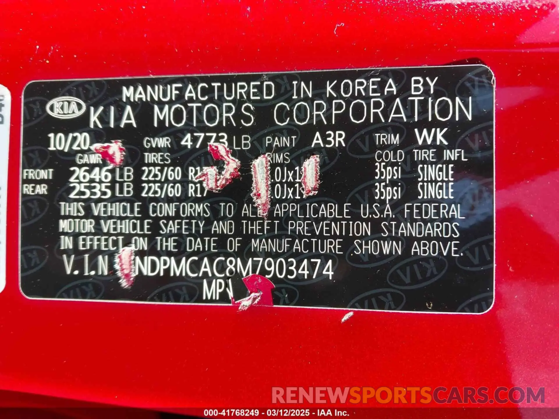 9 Фотография поврежденного автомобиля KNDPMCAC8M7903474 KIA SPORTAGE 2021