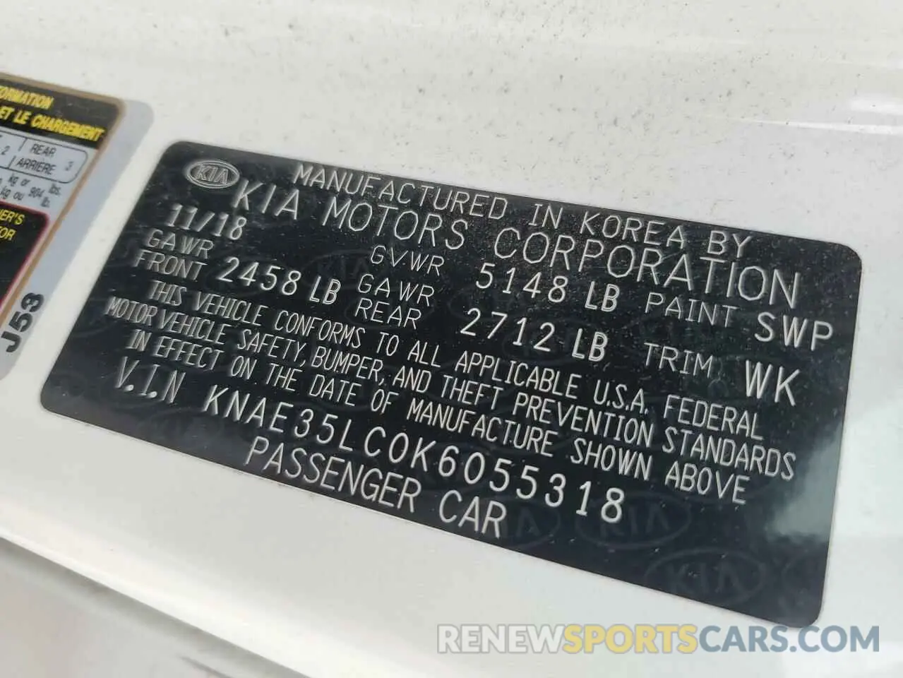13 Photograph of a damaged car KNAE35LC0K6055318 KIA STINGER 2019