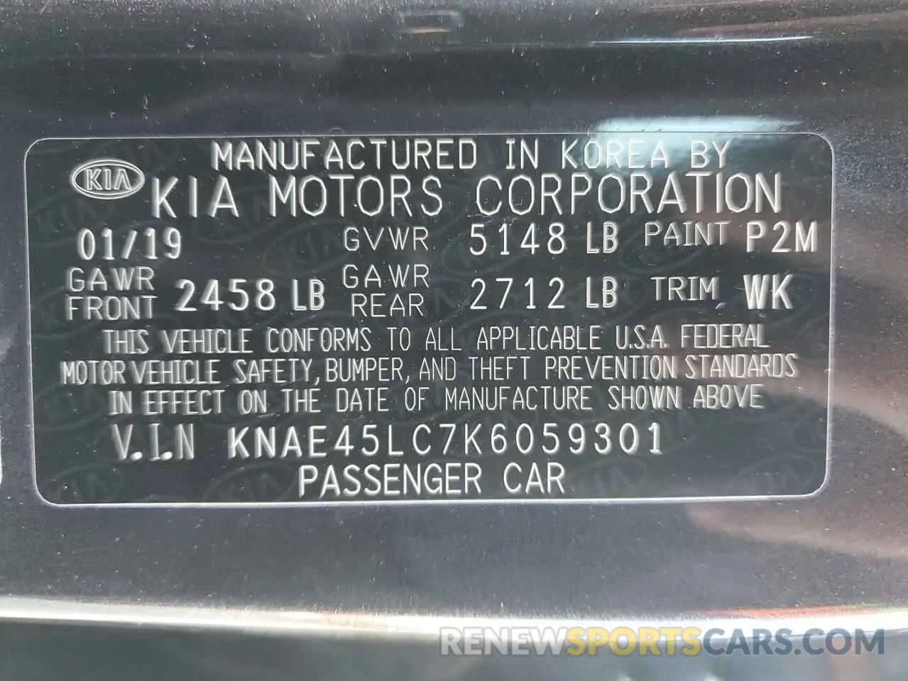 13 Photograph of a damaged car KNAE45LC7K6059301 KIA STINGER 2019