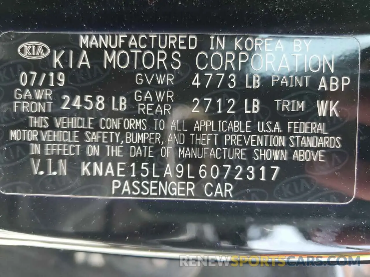 12 Photograph of a damaged car KNAE15LA9L6072317 KIA STINGER 2020