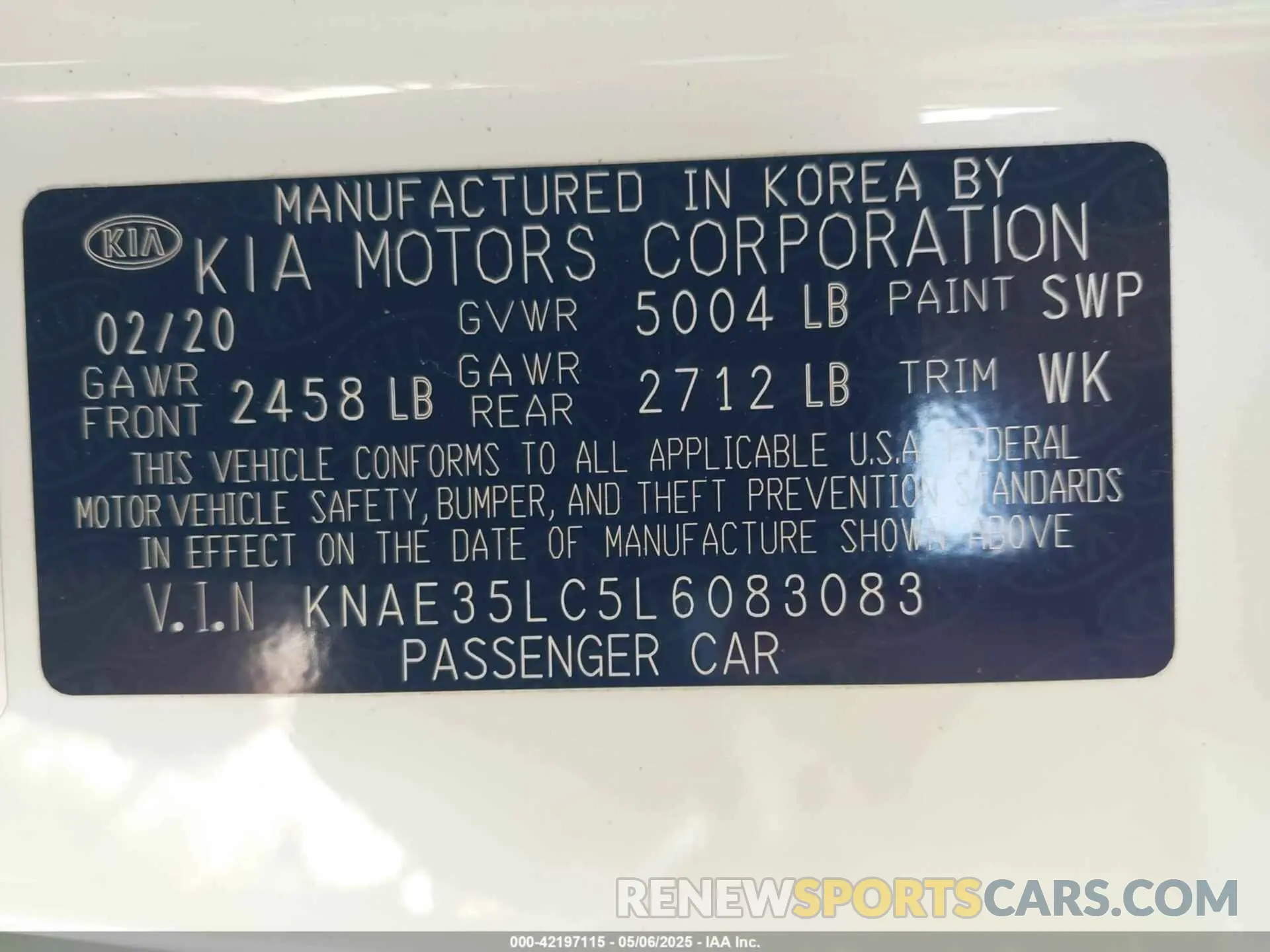 9 Photograph of a damaged car KNAE35LC5L6083083 KIA STINGER 2020
