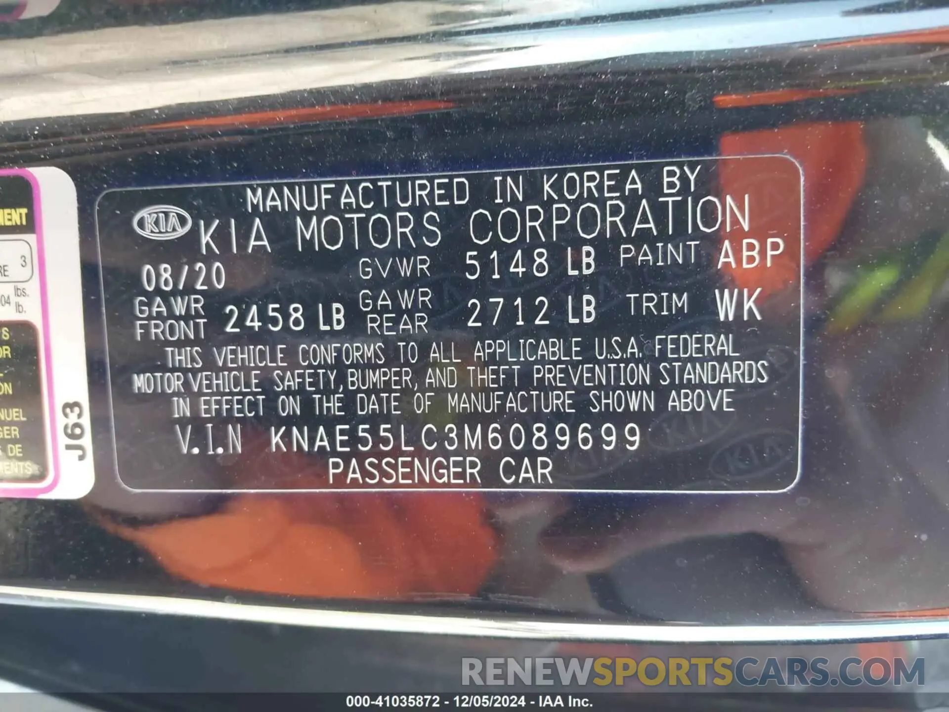 9 Photograph of a damaged car KNAE55LC3M6089699 KIA STINGER 2021